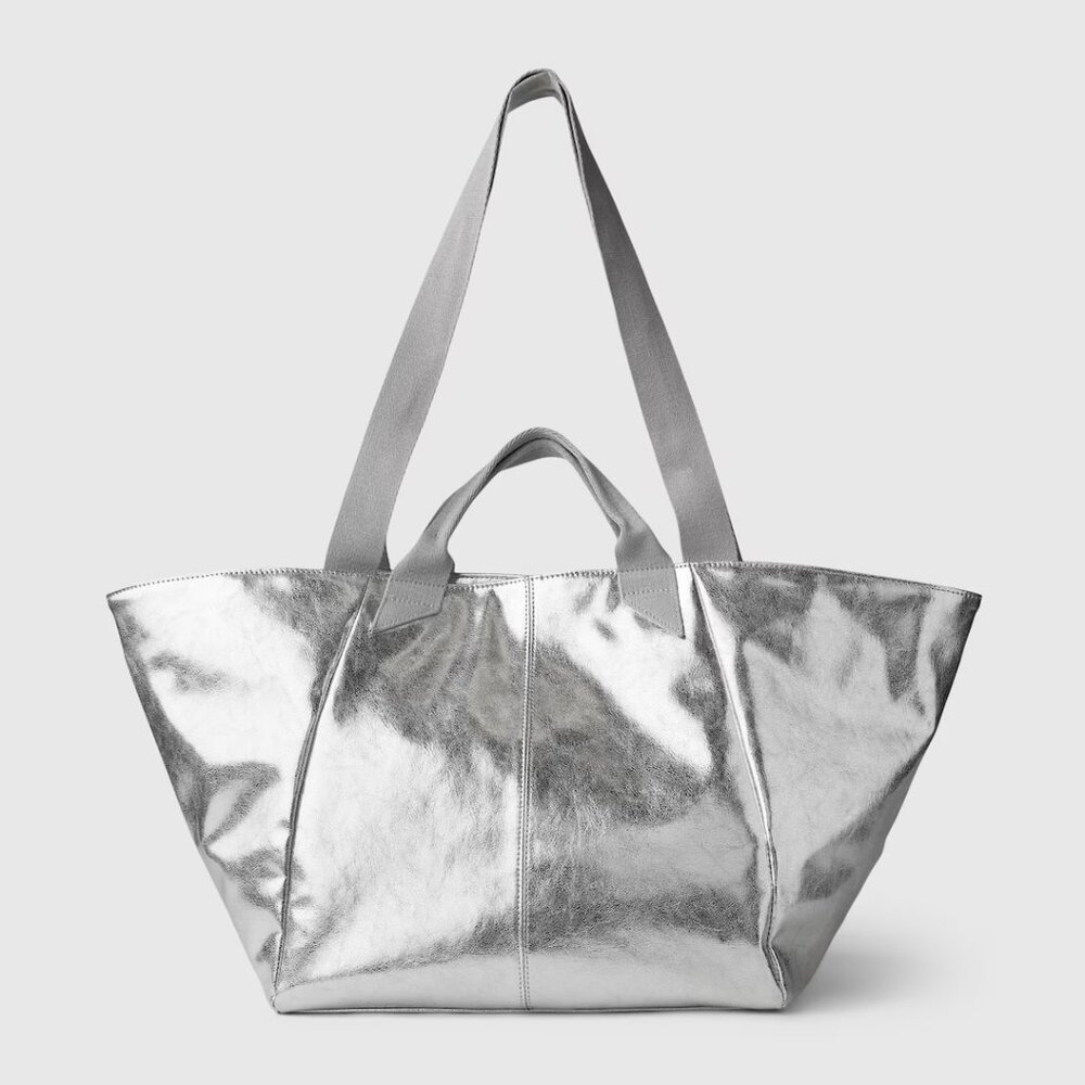 Metallic Vegan Leather Tote Bag